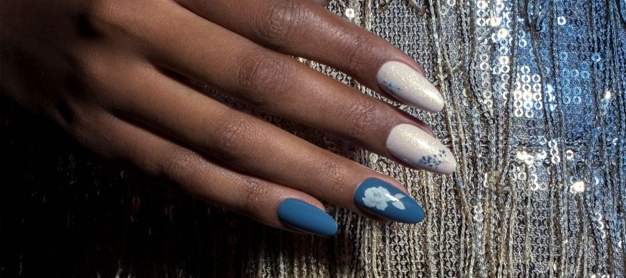 how to create nail art - blue ivory